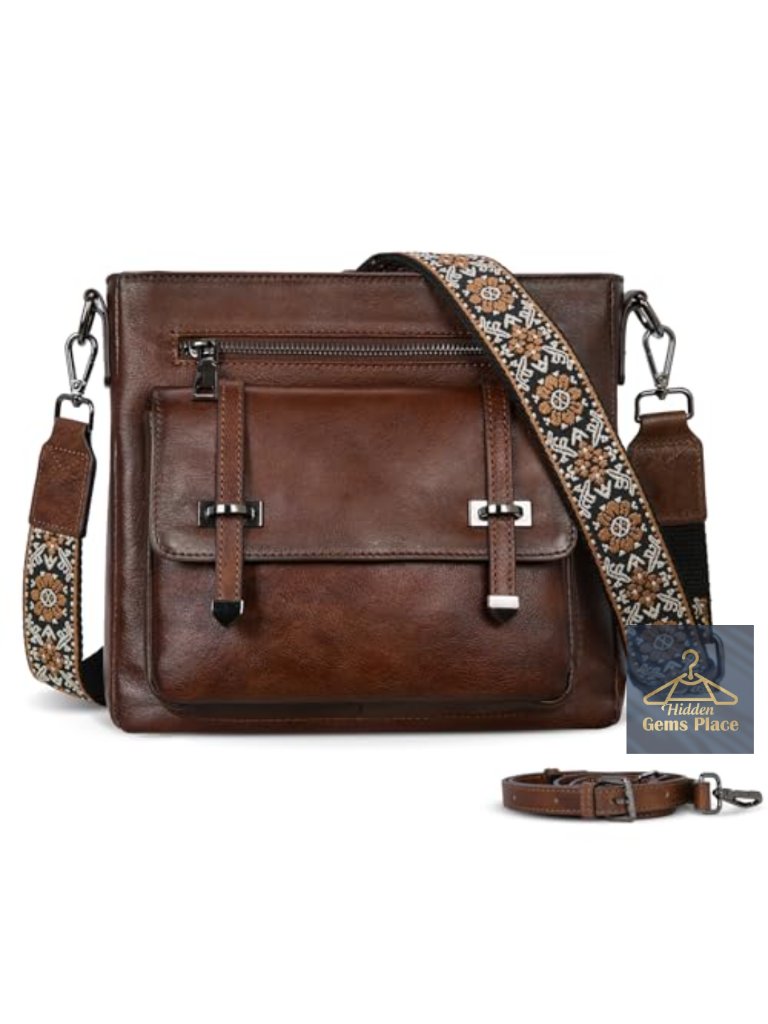 Soft Leather Crossbody Bag With Multi Pockets Adjustable Strap Medium